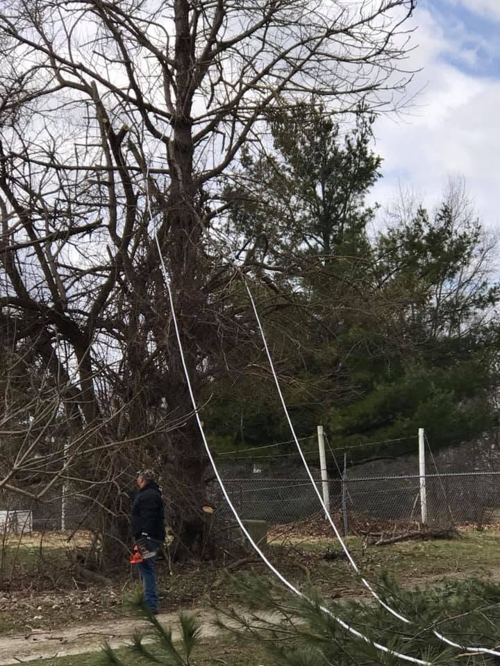 Technician rigging lines from the ground